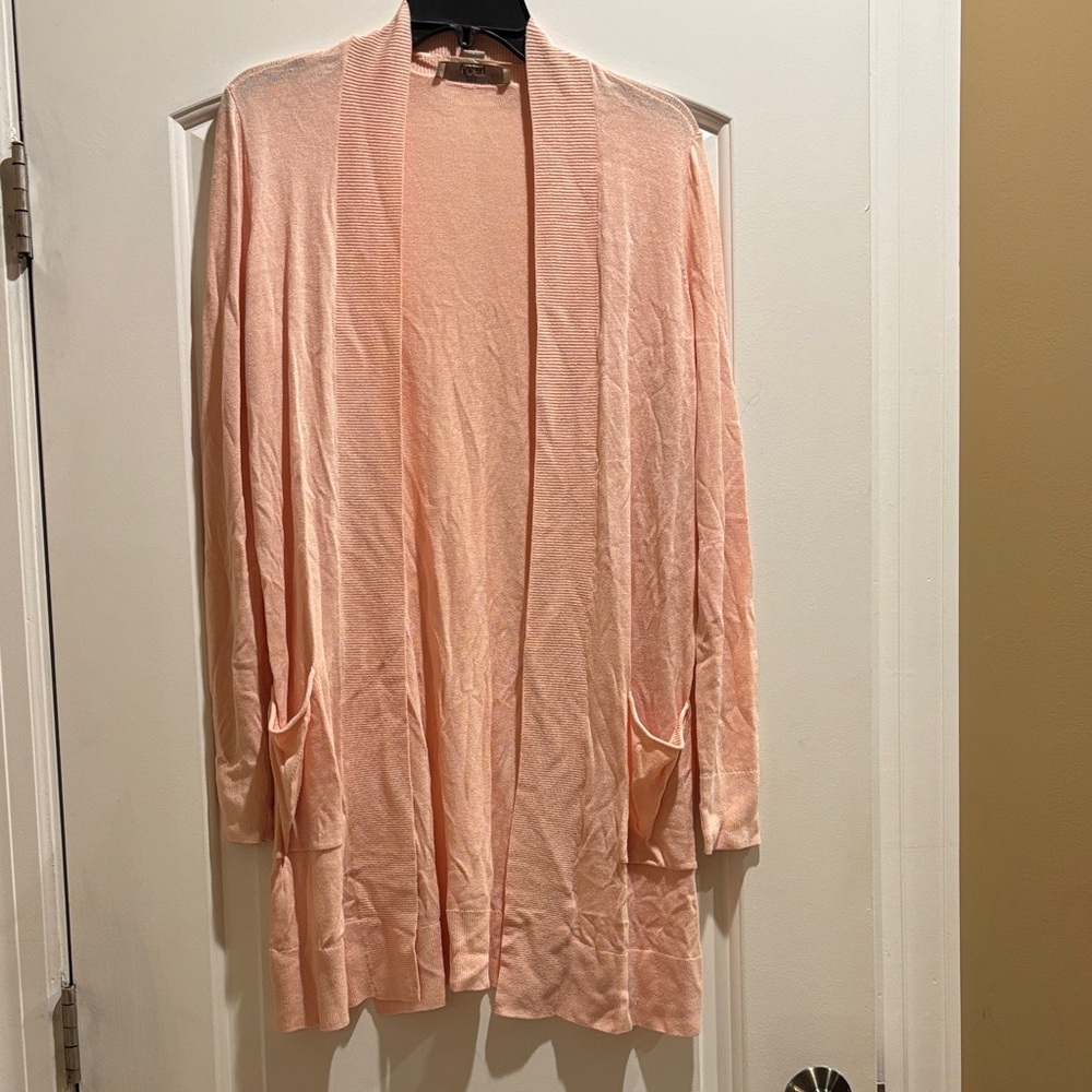 Loft Size M Pink Peach Open Front Lightweight Silky Cardigan Duster